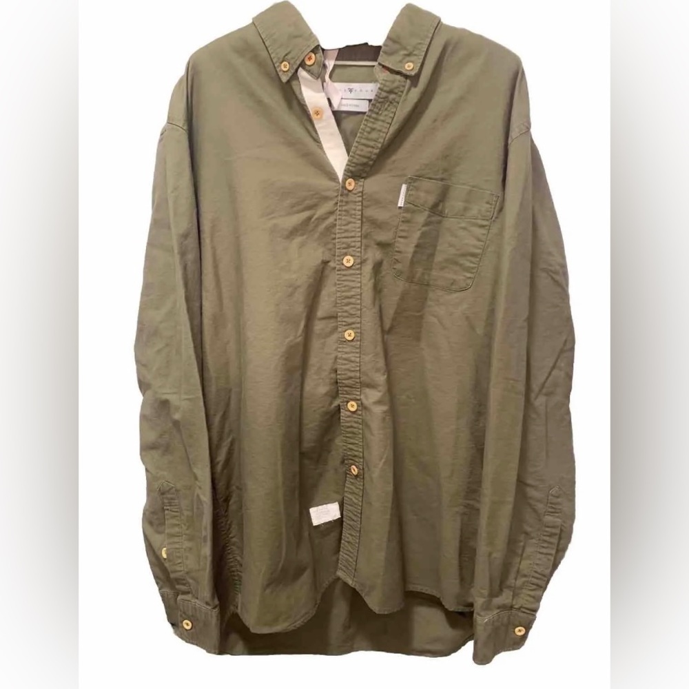 Five Four Button‎ Down Shirt Mens 2Xl Green Long Sleeve Solid Cotton Collared